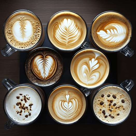 Glasses with different types of coffee