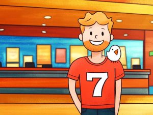 A person wearing a red t-shirt with the number 7, symbolizing gambling superstitions