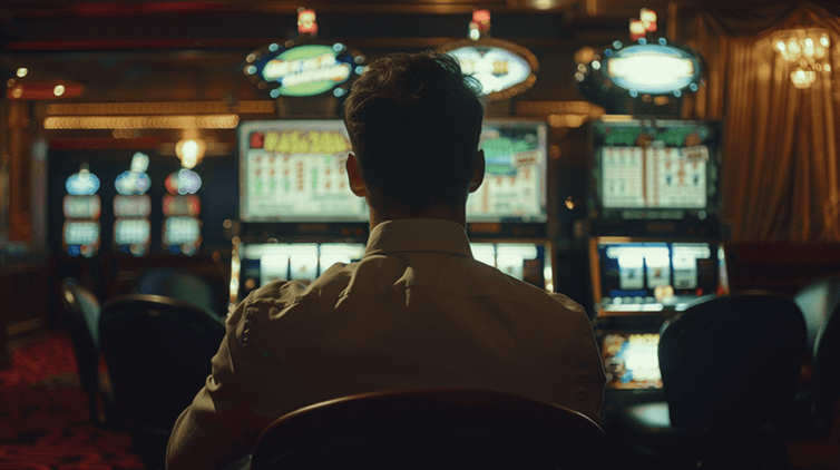 Man playing slots in casino