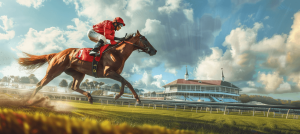 jockey sprinting with a horse during horse racing