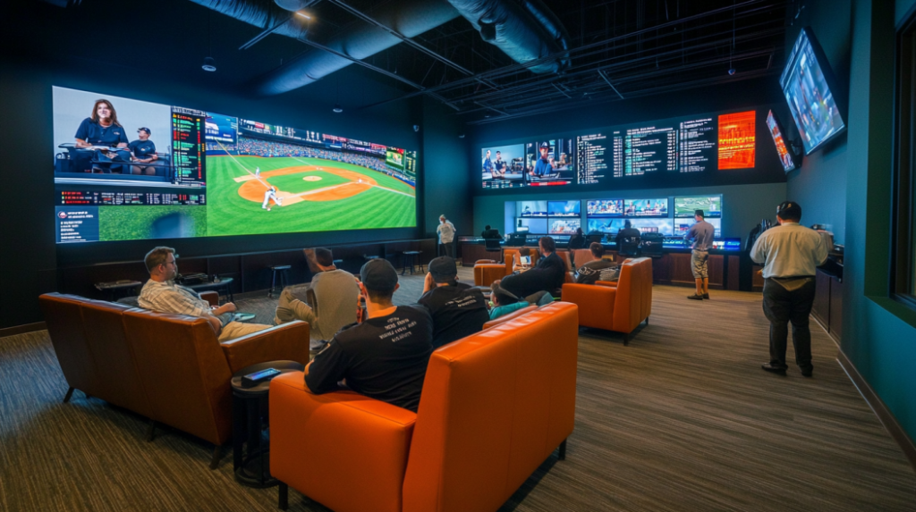 People watching baseball in sports bar